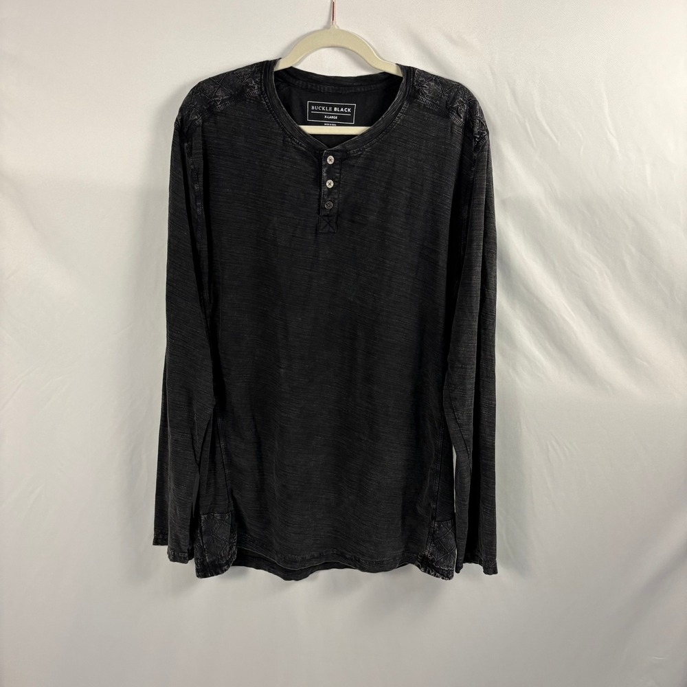 Buckle Black XL Washed Black Henley Distressed Long Sleeve Casual Top